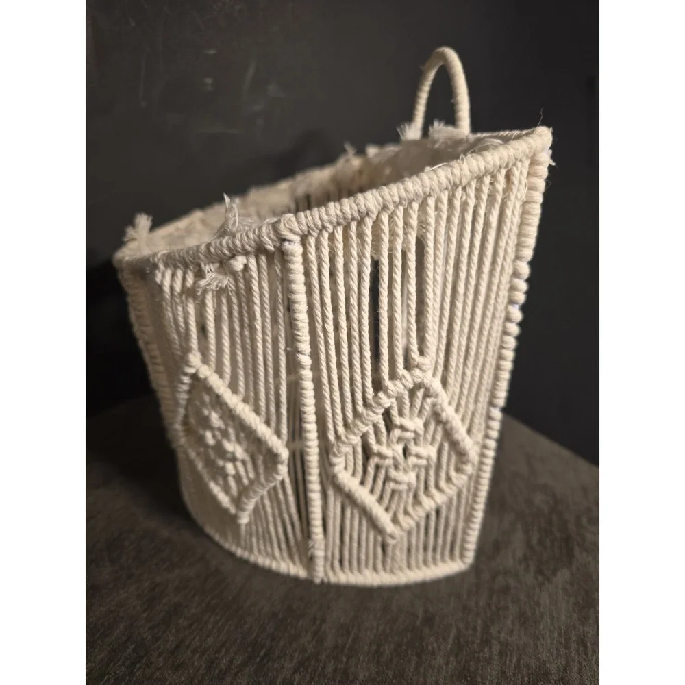Boho Macrame Wall Hanging Basket Woven Pocket Planter Storage Large Size Cream